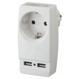 Изображение ЭРА SP-1e-USB-W Адаптер "Polynom" 1гн 220V + 2xUSB 2100mA, c заземл, (белый) (10/60/1440) Б0026332 