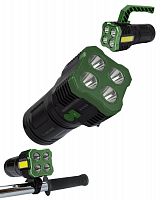 Изображение Фонарь-прожектор аккумуляторный ручной 4Вт SMD LED+3Вт COB LED Li-ion 18650 1200мА.ч корпус ABS-пластик индикатор уровня заряда USB-шнур съемные ручка и регул. противоскол. резин. держатель-крепл. для велосипеда КОСМОС KOC902Lit 