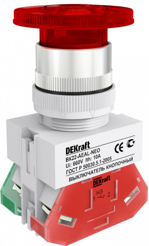 Изображение Кнопка AEAL d22мм Гриб с/ф красн. 220В ВK-22  25040DEK 