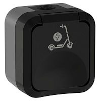 Изображение Розетка 1-м ОП TORS TS121 16А IP55 с заземл. защ. шторки с крышкой с иконкой самокат графит IEK TS-R110-16-55-K53 