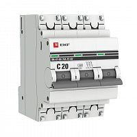 Изображение Автомат  EKF ВА 47-63  3Р  20А  тип C  4,5кА  на DIN-рейку  mcb4763-3-20C-pro 