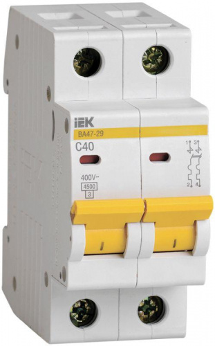 Изображение Автомат  IEK (ИЭК) ВА 47-29  2Р  40А  тип C  4,5кА  на DIN-рейку  MVA20-2-040-C 