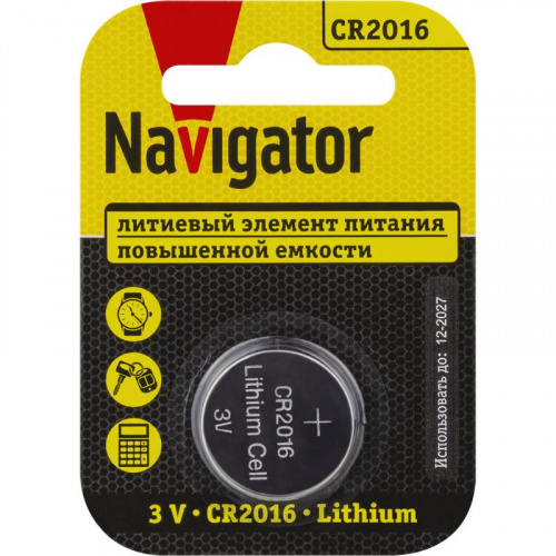 Изображение Элемент питания литиевый CR2016 93 821 NBT-CR2016-BP1 (блист.1шт) NAVIGATOR 93821 