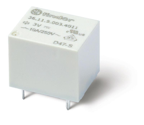 Изображение Реле миниатюрное электромеханич. монтаж на печатную плату формат "кубик сахара" 1CO 10А AgSnO2 3В DC влагозащ. RTIII FINDER 361190034011 