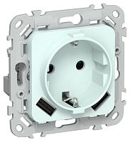 Изображение Розетка 1-м СП FLITE РСЮша11-0-ФлХЛ 16А с USB A+A 3.1А с заземл. с защ. шторками механизм холод. лед IEK FI-R14-16-U21-D31-K94 