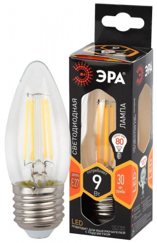 Изображение Лампа светодиодная филаментная F-LED B35-9w-827-E27 B35 9Вт свеча E27 тепл. бел. ЭРА Б0046993 