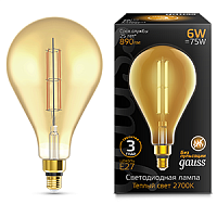 Изображение Лампа светодиодная LED-6W E27 160*290mm Amber 890lm 2700K Vintage Filament Straight PS160 Gauss 179802118 