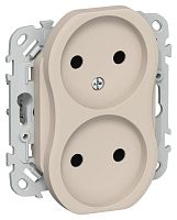 Изображение Розетка 2-м СП FLITE РС02-1-ФлЛ 10А без заземл. без защ. шторок безвинтовое крепление механизм льняной IEK FI-R20-10-1-K88 