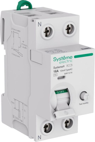 Изображение Выключатель дифференциального тока 2п 16А 10мА тип AC Systeme9 230В SE S9R11216 