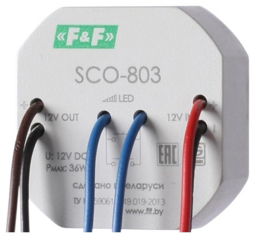 Изображение Регулятор освещенности SCO-803 (для светодиод. лент и ламп напряжением 12В DC; регулировка/вкл./выкл. одной кнопкой 2А IP20) F&F EA01.006.002 