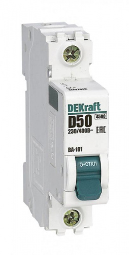 Изображение Автомат  DEKraft ВА-101  1Р  50А  тип D  4,5кА  на DIN-рейку  11107DEK 