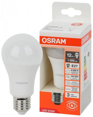Изображение Лампа светодиодная LED Star 12Вт грушевидная 4000К E27 1055лм (замена 100Вт) OSRAM 4058075695320 
