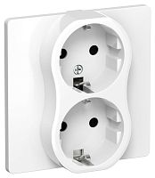 Изображение Розетка 2-м СП FLITE РС12-0-К-ФлБ 16А с заземл. без защ. шторок в сборе механизм бел. IEK FI-R21C-16-K01 