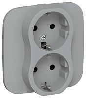 Изображение Розетка 2-м СП FLITE РС12-1-А-ФлС 16А с заземл. без защ. шторок безвинтовое крепление в сборе механизм сер. IEK FI-R21A-16-1-K03 