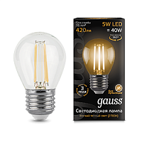 Изображение Лампа светодиодная LED 5Вт 230в,E27 Filament теплый шар Gauss  105802105 (упак.10 шт.) 