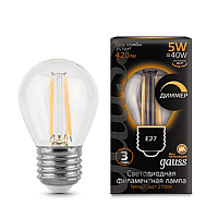 Изображение Лампа светодиодная LED 5Вт 230в, E27 Filament теплый, dim шар Gauss  105802105-D (упак.10 шт.) 