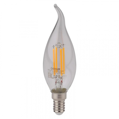 Изображение Лампа светодиодная LED 4Вт Е14 FILAMENT CLBA40, тепло-бел, прозр.свеча на ветру OSRAM  4058075055452 