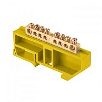 Изображение Шина "0" N (6x9мм) 8 отв. латунь желтый изолятор на DIN-рейку розн. стикер EKF  sn0-63-08-dz-r  (упак.20) 