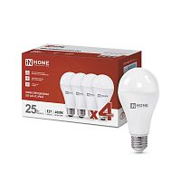 Изображение Лампа светодиодная LED-A65-VC 25Вт 4000К нейтр. бел. E27 2380лм 230В (уп.4шт) IN HOME 4690612052526 