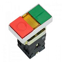 Изображение Кнопочный выкл. в сборе 2 упр. элемента красный + зеленый квадрат. линза, 1НО 1НЗ IP40 без фиксации, EKF  pbn-bw8465 