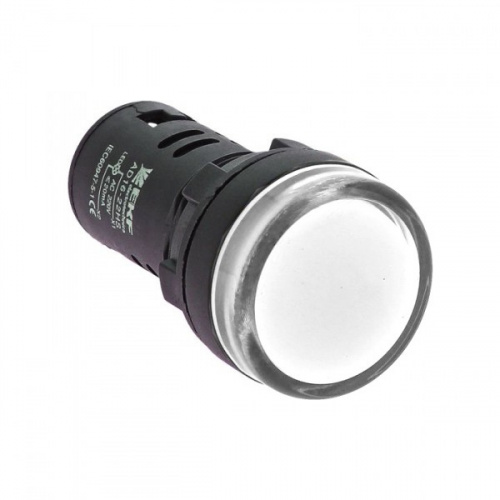 Изображение Лампа индикаторная в сборе 1 источник света белая круглая линза, высокая 230В AC d22мм СВЕТОДИОД. (LED) IP54 EKF  ledm-ad16-w 
