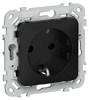 Изображение Розетка СП FLITE РС11-1-ФлЧ 16А с заземл. без защ. шторок безвинтовое крепление механизм черн. IEK FI-R11-16-1-K02 