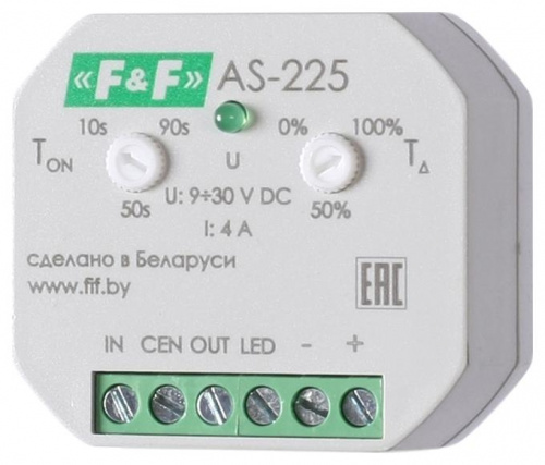 Изображение Автомат лестничный AS-225 (каскадное включение освещения установка в монтажную коробку d60мм таймер 10-90с 9-30В DC 4А IP20) F&F EA01.002.010 