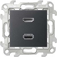 Изображение Розетка HDMI + USB 2.0 2-м СП Simon 24 IP20 коннектор механизм графит Simon 2411095-038 