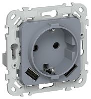 Изображение Розетка 1-м СП FLITE РСЮша11-0-ФлМ 16А с USB A+A 3.1А с заземл. с защ. шторками механизм маренго IEK FI-R14-16-U21-D31-K35 