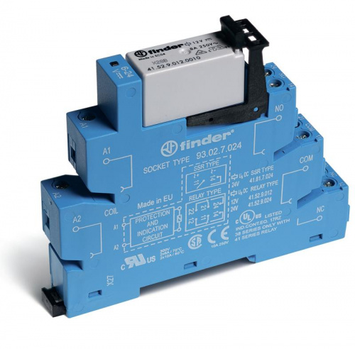 Изображение Модуль интерфейсный (сборка 41.52.9.024.0010 + 93.02.7.024) электромеханич. реле 2CO 8А AgNi 24В DC (чувствит.) IP20 винт. клеммы FINDER 385270240050 