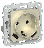 Изображение Розетка 1-м СП FLITE РСЮша11-1-ФлШ 16А с USB A+A 3.1А с заземл. с защ. шторками безвинтовое крепление механизм шампань IEK FI-R14-16-1-U21-D31-K37 