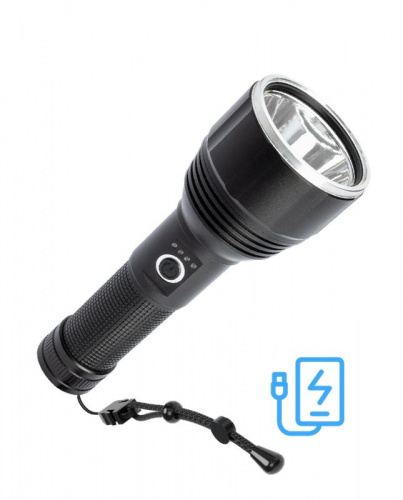Изображение Фонарь аккумуляторный ручной 20Вт LED съемный Li-ion 26650 5000мА.ч Power-bank корпус анодированный алюм. индикатор уровня заряда USB-шнур type C ремешок ручной КОСМОС KOC130Lit 