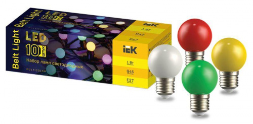 Изображение Набор ламп светодиодных декор. G45 1Вт шар E27 230В MIX 10шт IEK LLE-G45-1-230-MIX-E27-10 