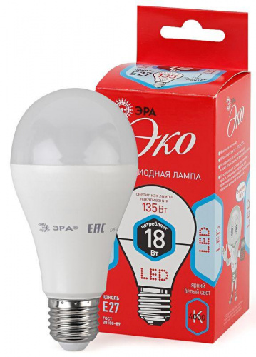 Изображение Лампа светодиодная LED A65-18W-840-E27,груша,18Вт,нейтр,E27 Б0031708 
