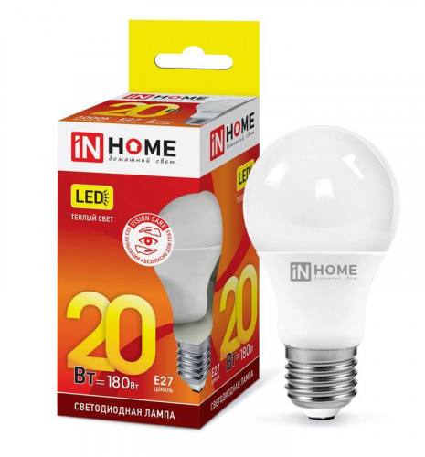 Изображение Лампа светодиодная LED-A60-VC 20Вт 230В E27 3000К 1800лм IN HOME 4690612020297 