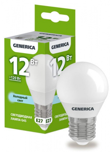 Изображение Лампа светодиодная G45 12Вт шар 6500К E27 230В GENERICA LL-G45-12-230-65-E27-G 