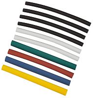 Изображение Набор трубок термоусадочных тонкостен. ТТУ 6/3 (4хЧ 2хБ К С Ж З) 10х10см разноцвет. IEK UDRS-D3-D6-10-10 