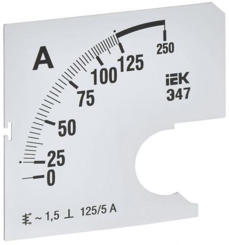 Изображение Шкала сменная для амперметра Э47 125/5А-1.5 72х72мм IEK IPA10D-SC-0125 