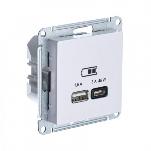Изображение Розетка USB+USB type C Systeme Electric ATLASDESIGN, скрытый монтаж, жемчужный  ATN000429 