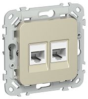 Изображение Розетка компьютерная 2-м СП FLITE РК6-2-0-ФлШ RJ45 кат.6 UTP механизм шампань IEK FI-K22-2-K37 