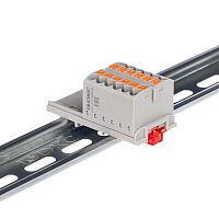 Изображение Блок распределительный с вертикал. адаптером на рейки шириной 15/35мм зажим push-in 12 точек подключения 2.5кв.мм сер. DKC DTP1-012-04SPUG-V 