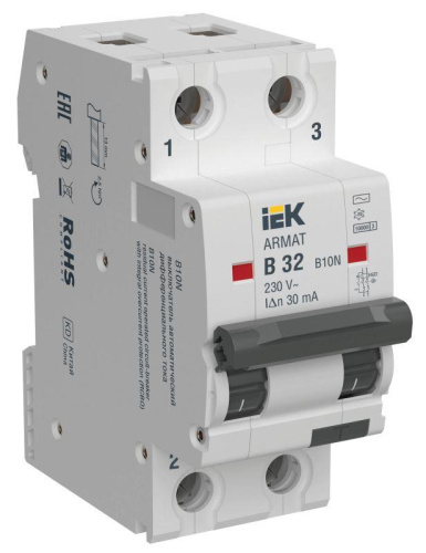 Изображение Выключатель автоматический дифференциального тока 2п B 32А 30мА тип AC АВДТ B10N ARMAT IEK AR-B10N-2-B032C030 