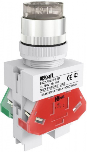 Изображение DEKraft ВK-22 Белый Выключатель кнопочный с фикс. ABFP D=22мм LED 220В  25137DEK 
