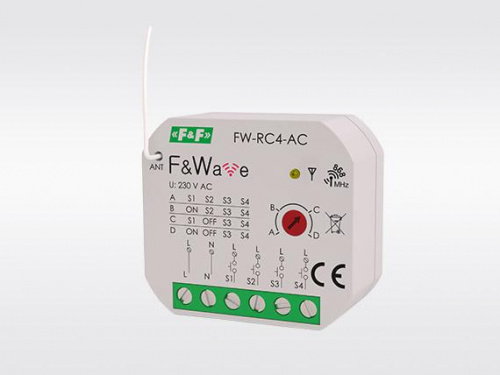 Изображение Система модульная FW-RC4AC (передатчик 4-х клавишный дистанц. управления; питание от сети; установка в монтаж. коробку d60мм) F&F EA14.002.016 