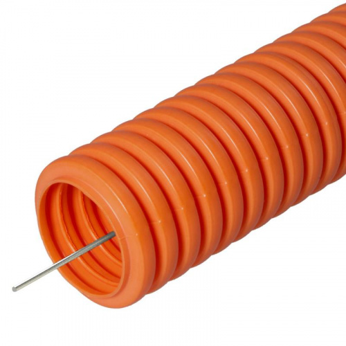 Изображение Труба гофрированная ПНД легкая d16мм с протяжкой 350 Н безгалоген. (HF) оранж. (уп.100м) Промрукав PR.021661 