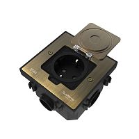 Изображение Лючок MultiDesk MDK21 с розеткой 2P+E 16А 250В IP44 с монтажной коробкой для бетонных полов античная латунь SE MDK21202BC 