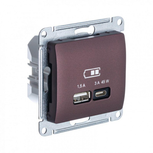 Изображение Розетка USB Glossa тип A+C 45Вт QC PD высокоскор. ЗУ механизм баклаж. GSL001129 
