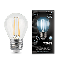 Изображение Лампа Gauss LED Filament Шар E27 11W 750lm 4100K 1/10/50 