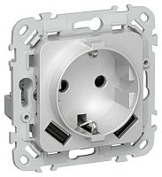 Изображение Розетка 1-м СП FLITE РСЮша11-1-ФлА 16А с USB A+A 3.1А с заземл. с защ. шторками безвинтовое крепление механизм алюм. IEK FI-R14-16-1-U21-D31-K47 