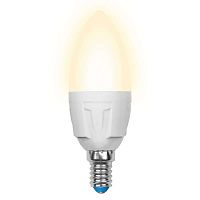 Изображение Лампа светодиодная LED-C37 7W/WW/E14/FR PLP01WH форма "свеча" мат. серия "ЯРКАЯ" свет теплый бел. 3000К упак.картон Uniel UL-00002413 